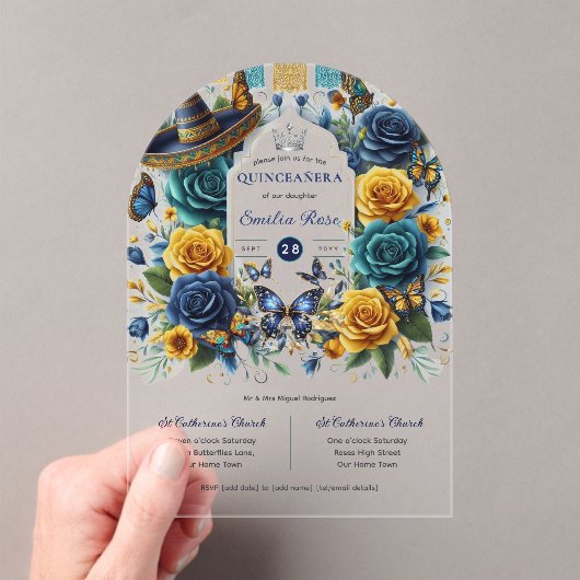 Fiesta Bloem Vlinders QUINCEANERA Helder Acryl Uitnodigingen (Insitu (Draagbaar))