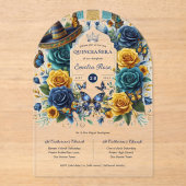 Fiesta Bloem Vlinders QUINCEANERA Helder  Acryl Uitnodigingen (Voorkant)