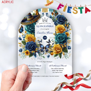 Fiesta Bloem Vlinders QUINCEANERA Helder  Acryl Uitnodigingen