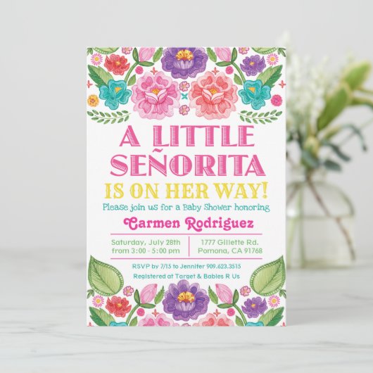 Fiesta Bloemen Baby shower Uitnodiging (Staand voorkant)