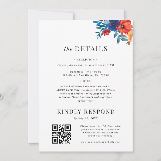 Fiesta Bloemen Mexicaanse Kleurrijke QR Code Bruil Kaart (Achterkant)