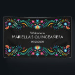 Fiesta Bloemen Verjaardag Douche Trouwen Spandoek<br><div class="desc">Mariachi, margarita's en herinneringen! Vuur de fiesta op met dit Mexicaanse folk art fiesta ontwerp. De kleurrijke tekst en het kunstwerk (met de hand getekend door Lively Scribe zelf) geven dit ontwerp een grillige maar elegante sfeer. Perfect voor de latinx in je leven. Of een feestje in de buurt van...</div>
