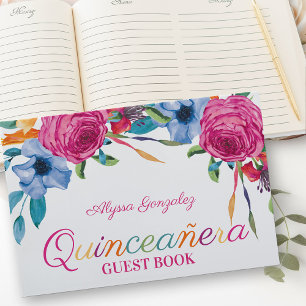 Fiesta Bloemen Wit en Roze Bloemen Quinceanera Gastenboek