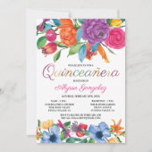Fiesta Bloemen Wit Kleurrijke Bloemen Quinceanera Kaart (Voorkant)