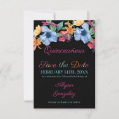 Fiesta Bloemen Zwart Bloemen Bloemen Quinceanera Save The Date (Voorkant)