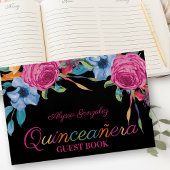 Fiesta Bloemen Zwart en Roze Bloemen Quinceanera Gastenboek