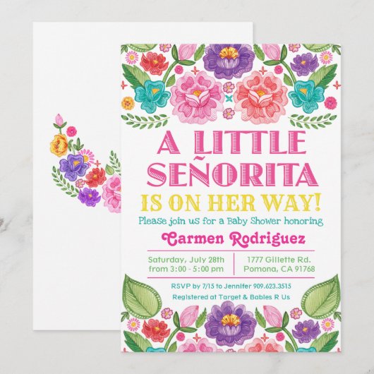 Fiesta Bloemige Baby Shower Uitnodiging (Voorkant / Achterkant)