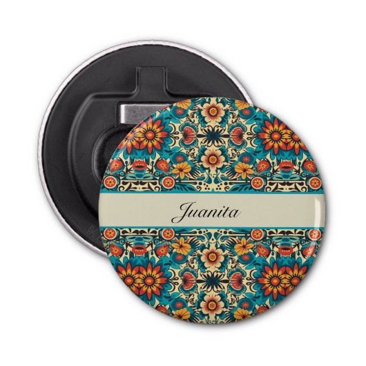 Fiesta Blooms, aanpasbaar Button Flesopener (Voorkant)