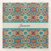 Fiesta Blooms, aanpasbaar Glazen Onderzetter (Voorkant)