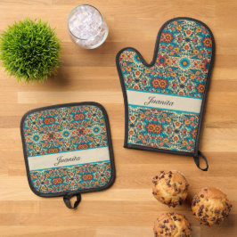 Fiesta Blooms aanpasbaar Ovenwant & Pannenlap Set