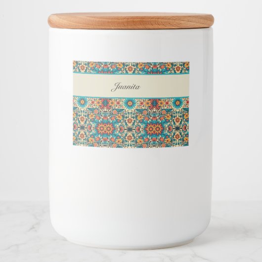 Fiesta Blooms, aanpasbaar Voedselcontainer Etiket (Voorkant)