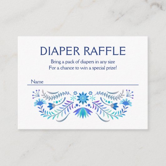Fiesta Blue Diaper Raffle Baby shower Informatiekaartje (Voorkant)