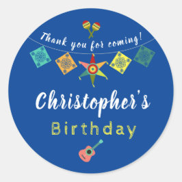 Fiesta Blue Maracas Boy's Birthday Party Bedankt Ronde Sticker