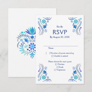 Fiesta Blue Wedding Quinceañera RSVP Kaartje