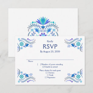 Fiesta Blue Wedding Quinceañera RSVP Kaartje