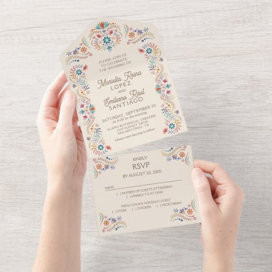 Fiesta Boho Wedding All In One Uitnodiging (Afscheurbaar)