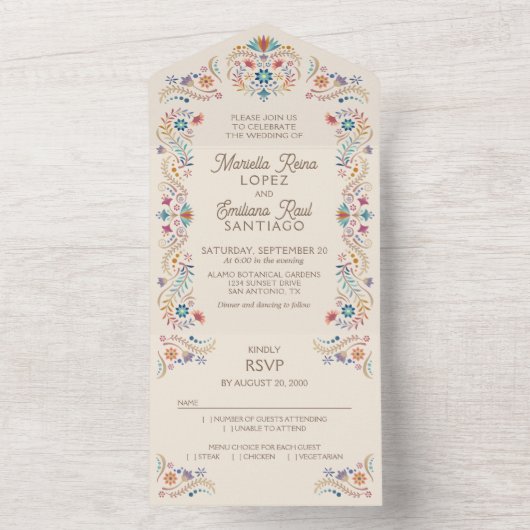 Fiesta Boho Wedding All In One Uitnodiging (Binnen)