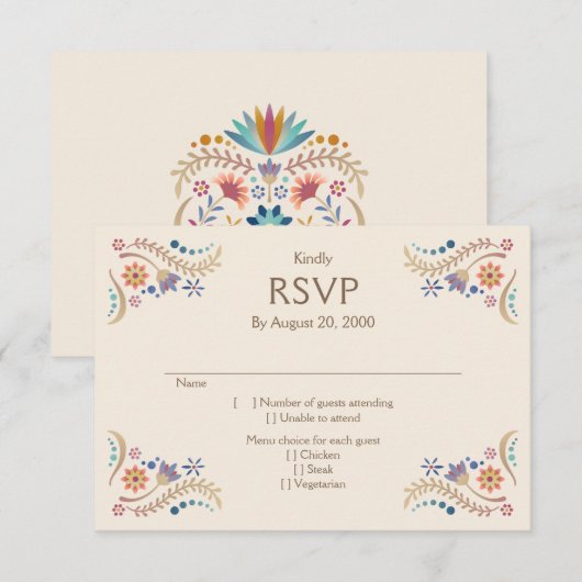 Fiesta Boho Wedding Quinceañera RSVP Kaartje (Voorkant / Achterkant)