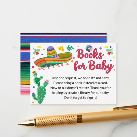 Fiesta Book Request Kaart – Cactus Baby shower Ins (Voorkant / Achterkant in situ)