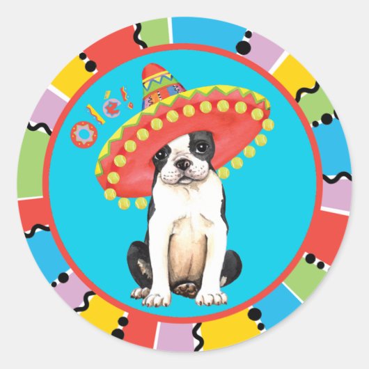 Fiesta Boston Terrier Ronde Sticker (Voorkant)