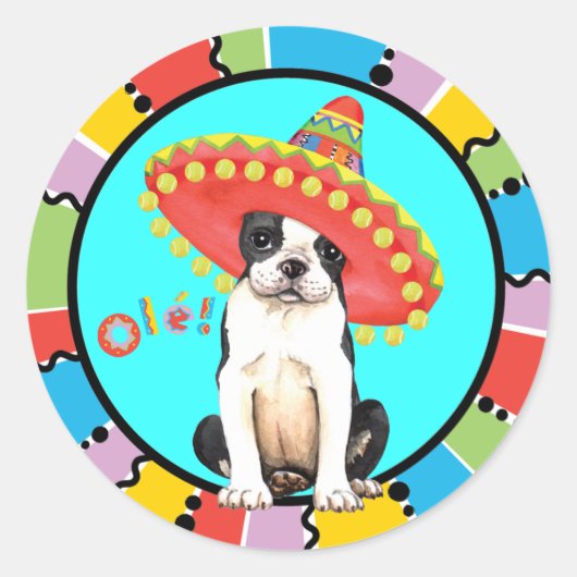 Fiesta Boston Terrier Ronde Sticker (Voorkant)