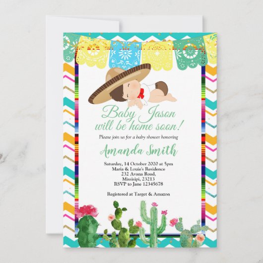 Fiesta Boy Baby shower Invitation Boy Kaart (Voorkant)