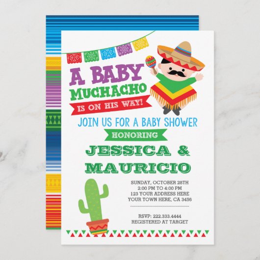 Fiesta Boy Baby shower Uitnodiging (Voorkant / Achterkant)