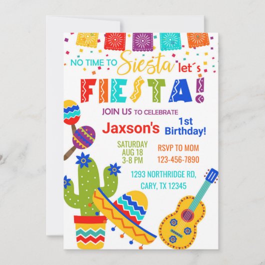 Fiesta boy birthday invitation, 1st birthday. kaart (Voorkant)