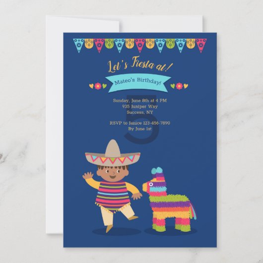 Fiesta Boy Birthday Party Invitation Kaart (Voorkant)