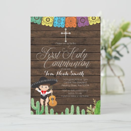 Fiesta Boy Eerste Heilige Communauteit Uitnodiging (Staand voorkant)