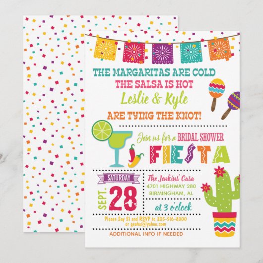 Fiesta Bridal Shower Invitation - White Kaart (Voorkant / Achterkant)