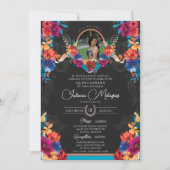 Fiesta Bright Floral en Serape Charro Quinceanera Kaart (Voorkant)