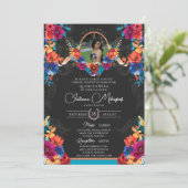 Fiesta Bright Floral en Serape Charro Quinceanera Kaart (Staand voorkant)