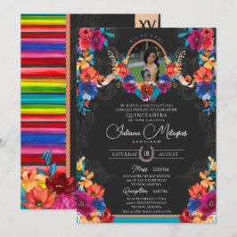 Fiesta Bright Floral en Serape Charro Quinceanera Kaart