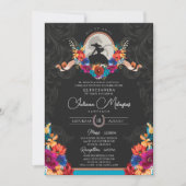 Fiesta Bright Flowers Elegante Charro Quinceanera Kaart (Voorkant)