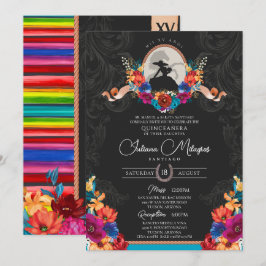 Fiesta Bright Flowers Elegante Charro Quinceanera Kaart