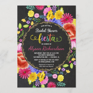 Fiesta bruidsdouche uitnodiging florale waterverve