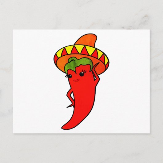 Fiesta Bruidsfeest Kawaii Rode Hete Peper Diva Briefkaart (Voorkant)