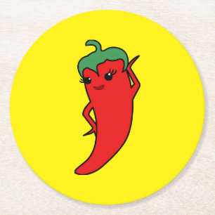 Fiesta Bruidsfeest Kawaii Rode Hete Peper Diva Ronde Kartonnen Onderzetter