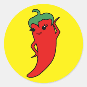 Fiesta Bruidsfeest Kawaii Rode Hete Peper Diva Ronde Sticker