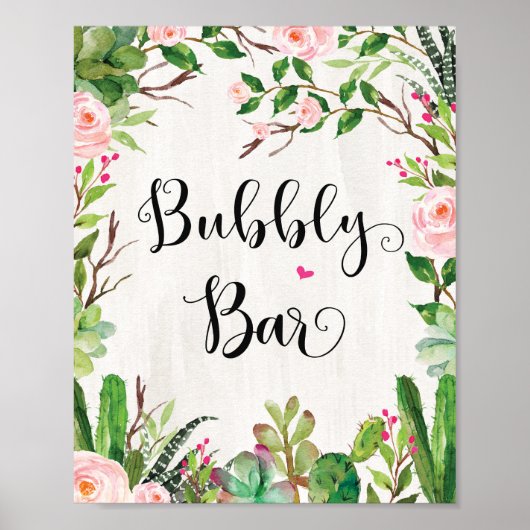 Fiesta Bruiloft Brunch Bubbly Bar Bord Cactus Bloe Poster (Voorkant)