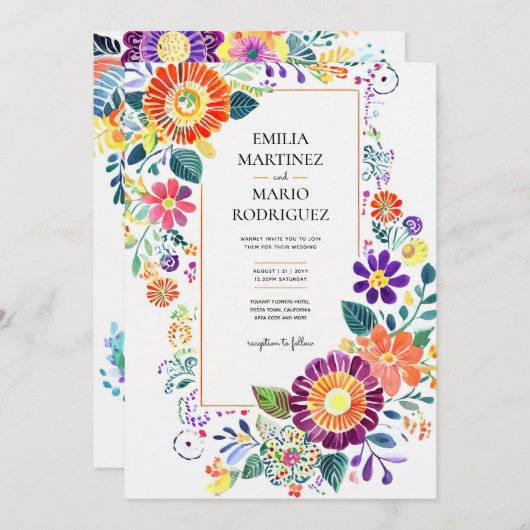 FIESTA BRUILOFT - Folkart Bloemen Modern (Voorkant / Achterkant)