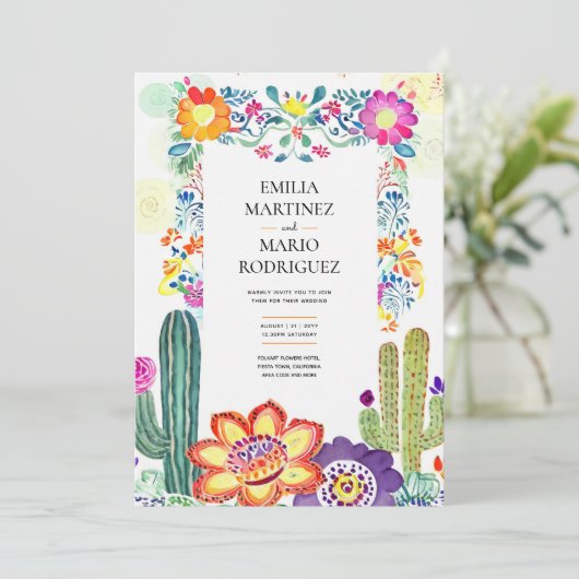 FIESTA BRUILOFT - Folkart Bloemen Modern Kaart (Staand voorkant)