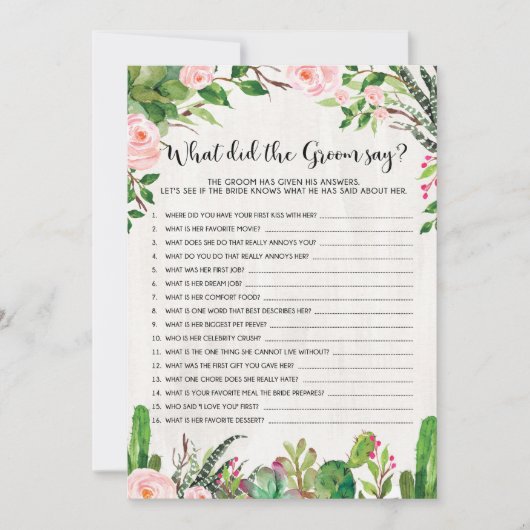 Fiesta Bruiloft Spel Wat zei de Bruidegom Kaart (Voorkant)