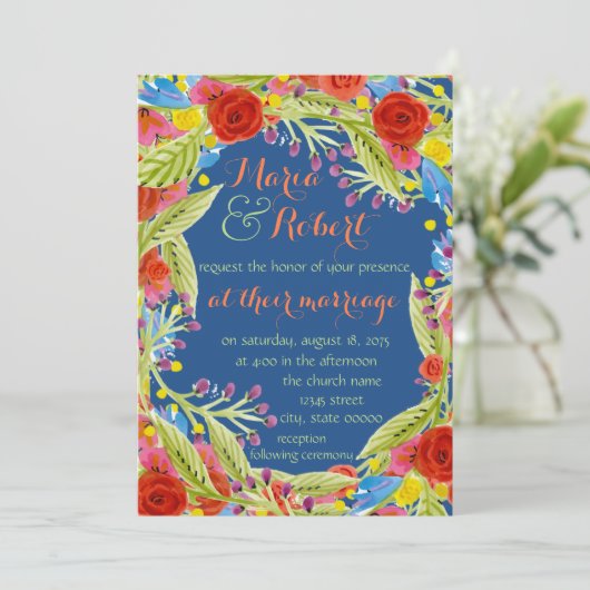 Fiesta Bruiloftsblauw Kaart (Staand voorkant)