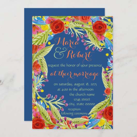 Fiesta Bruiloftsblauw Kaart (Voorkant / Achterkant)