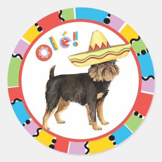 Fiesta Brussels Griffon Ronde Sticker (Voorkant)