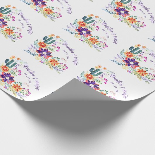 FIESTA Cacti Folkart Bloemen Aangepast Cadeaupapier (Hoek)