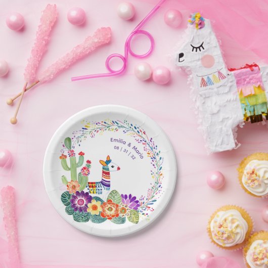 FIESTA Cacti Folkart Bloemen Aangepast Papieren Bordje (Feest)