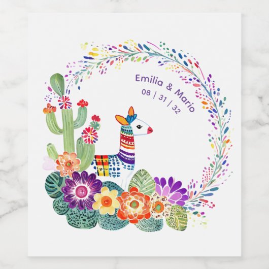 FIESTA Cacti Folkart Bloemen Aangepast Wijn Etiket (Enkel label)